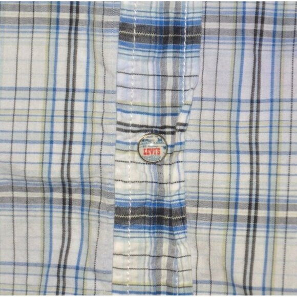 Levi’s Blue & White Plaid Pearl Snap Short Sleeve Button Up Western Shirt M - Picture 5 of 9
